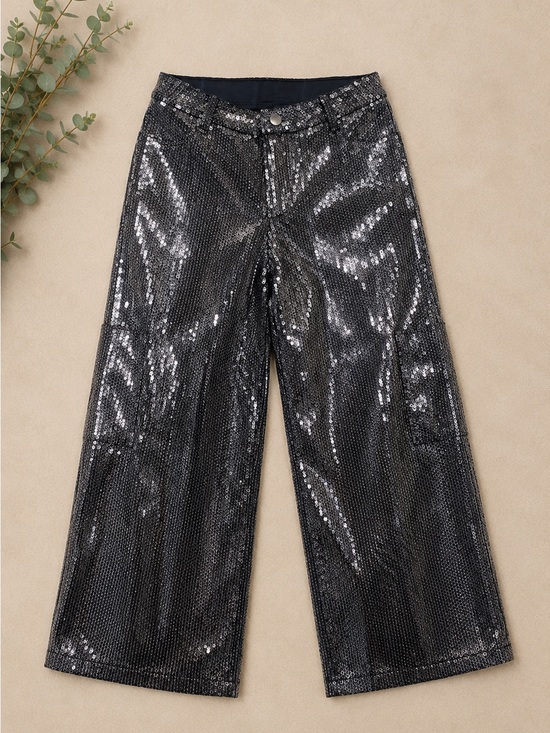 Weissman Pants - Weissman Black Sequin Wide Leg Cargo Dance Pants LC
